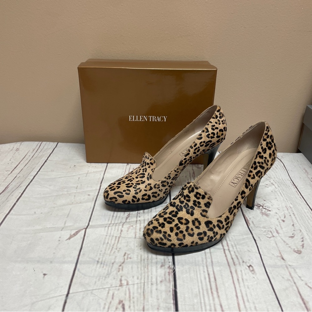 Ellen Tracy Prince Leopard Print Cowhide Heel